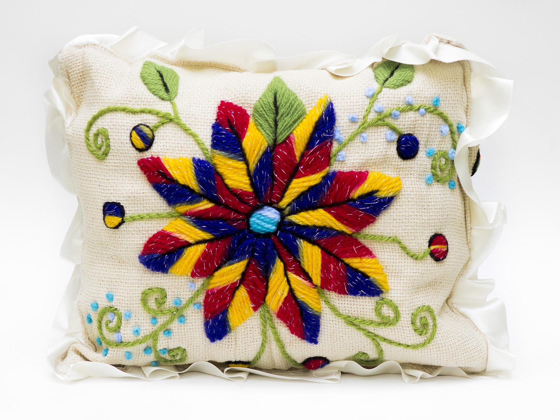 Jute Pillow with Handmade Embroidery