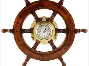 Premium Nautical Decor Ship Wheel | Brass Porthole Clock (18 Inches)
