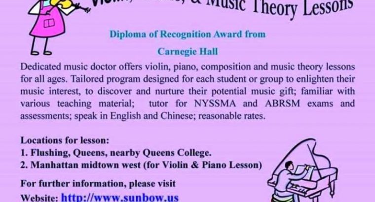 Violin, Piano and Music Theory Lessons for All Ages