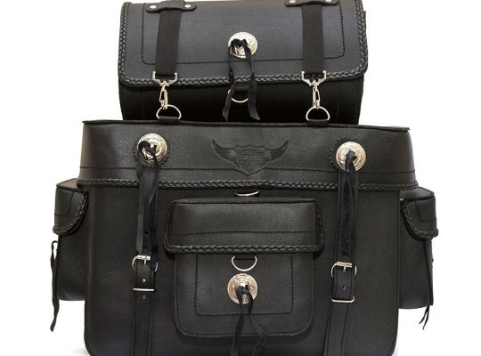 Leather Saddle Bag with Roll Side Bag