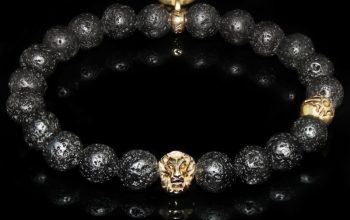 Black Lava Rock Lion Bracelet / Energy and Strength
