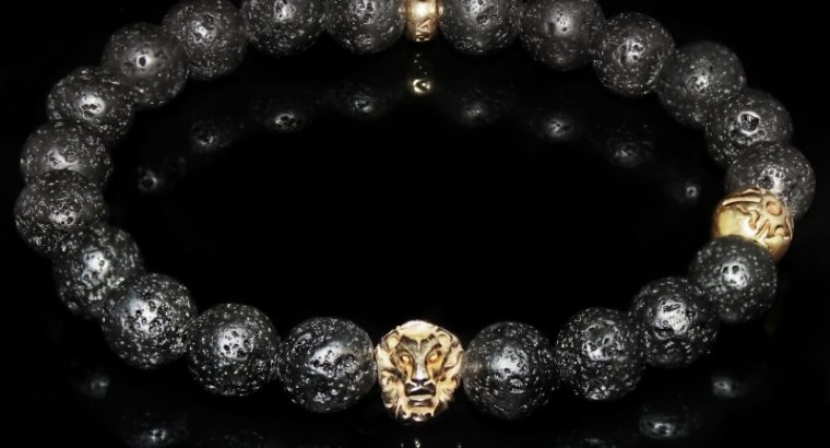 Black Lava Rock Lion Bracelet / Energy and Strength