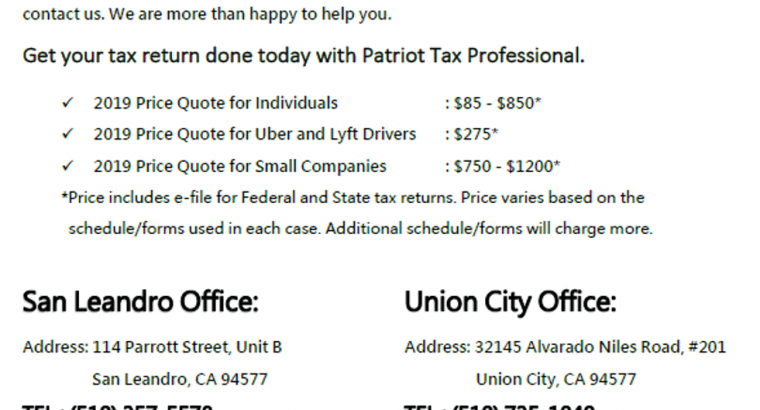 File Your Tax Return with Patriot Tax Professional – Starting from $85
