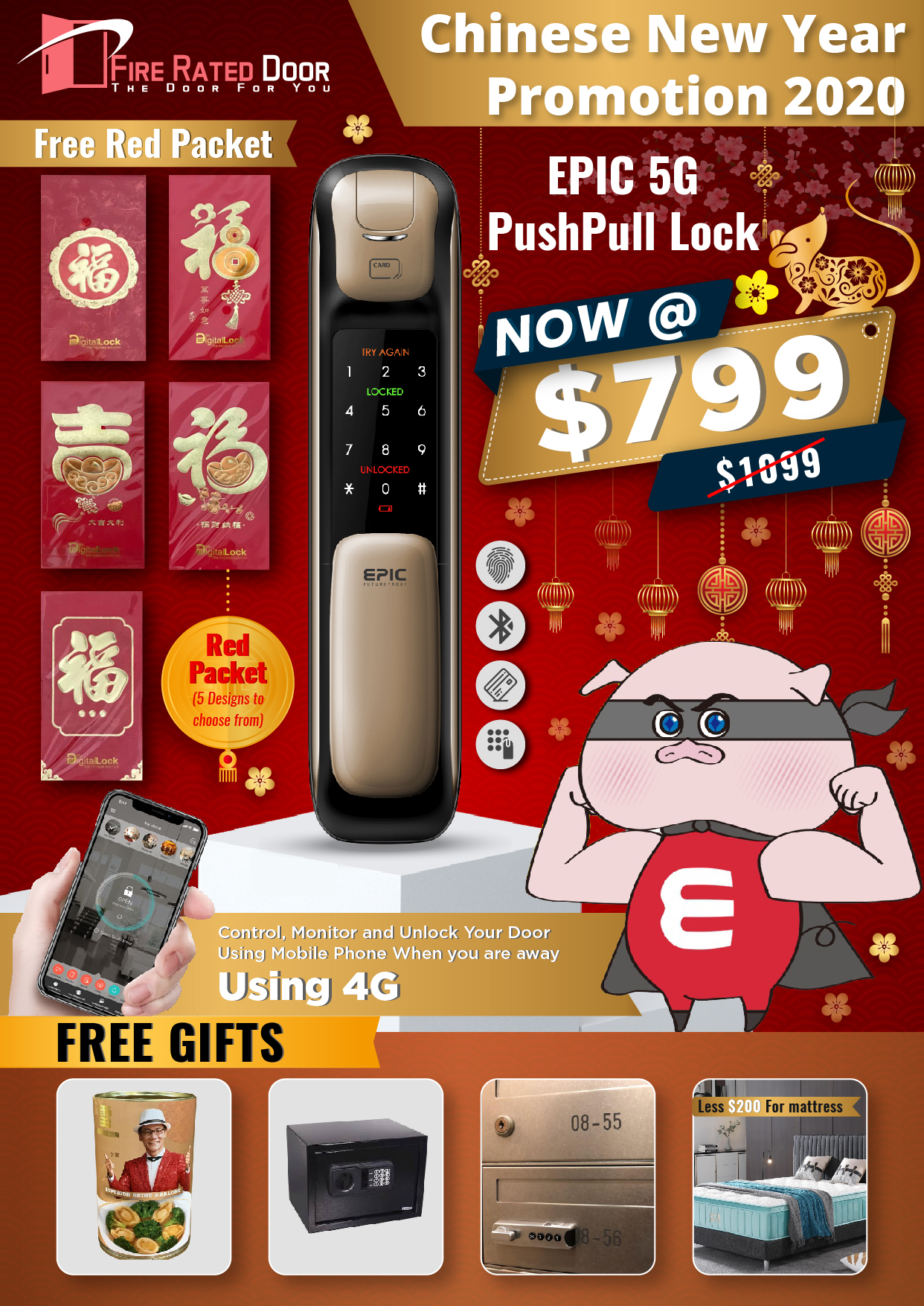 CHINESE NEW YEAR PROMOTIONS FROM FIRE RATED DOOR, GET EPIC 5G PUSHPULL LOCK FOR $799 AND GET ABALONE