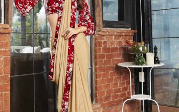 Grab the Latest Beige Color Faux Georgette Saree From Mirraw