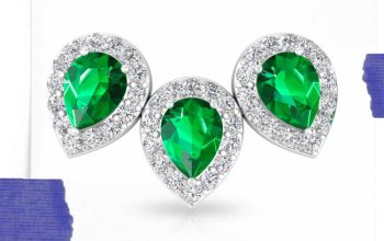 Green Color Stone Halo Diamond Earring