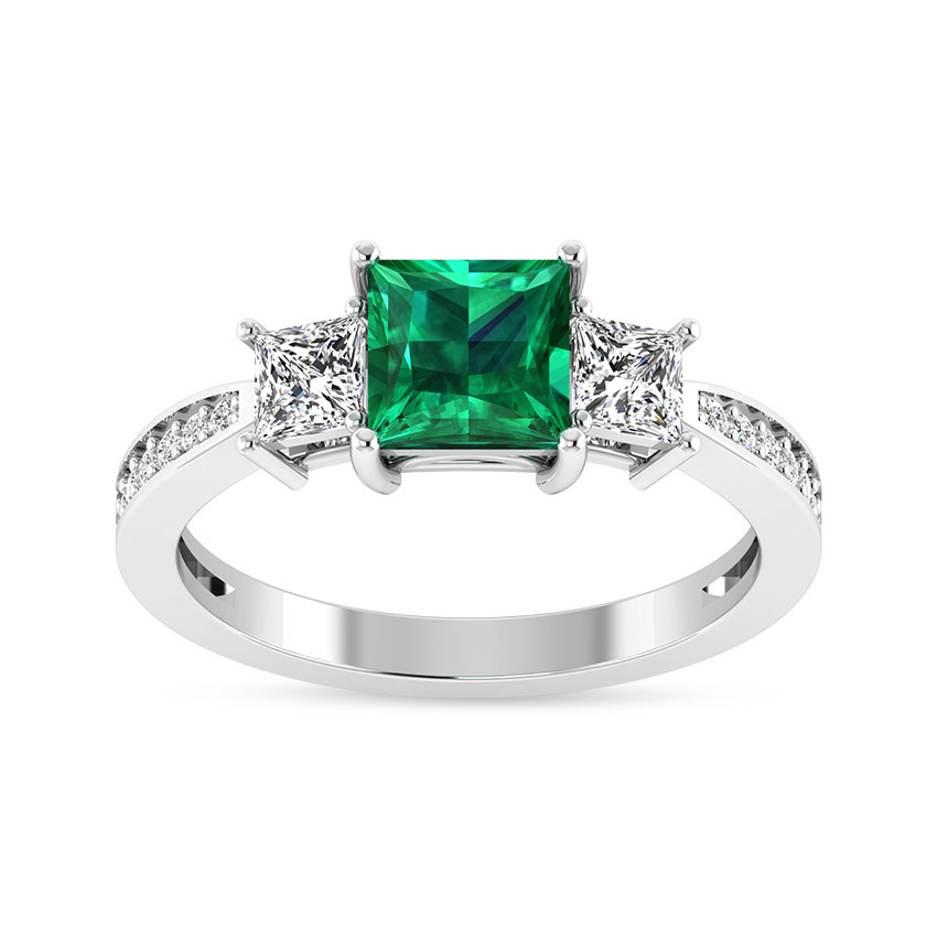 Emerald Gemstone Engagement Rings in White Gold