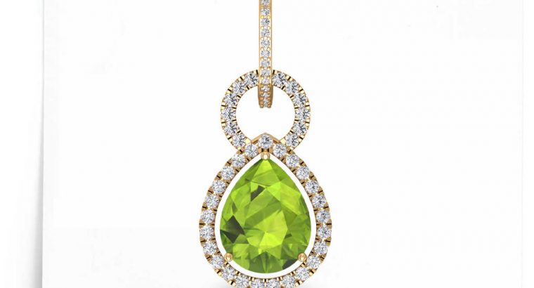 2.5Ct Pear Peridot Drop Earring, Art Deco Long Drop Earring