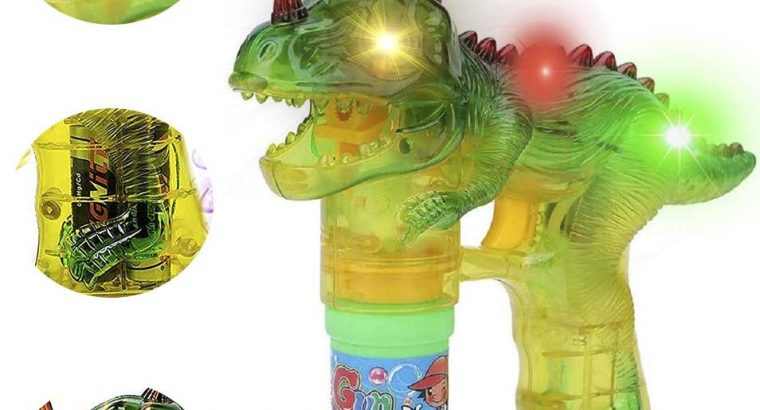 Toysery Dinosaur Bubble Shooter Gun Light Up Bubbles Blower with LED Flashing Lights and Sounds