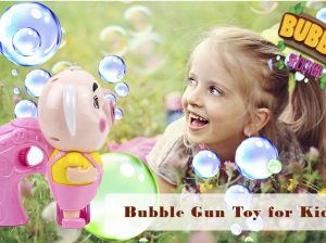 Toysery Pig Shaped Bubble Machine Gun for Kids, Music Bubble Blaster with Bubble Refill Solution