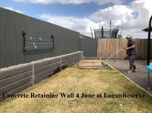 Concrete retaining wall on June 4 in Logan Reserve.