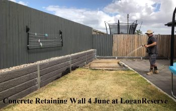 Concrete retaining wall on June 4 in Logan Reserve.