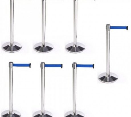 Retractable Belt Stanchion Crowd Queue Control Barrier Post – 7 Poles + 7 Ropes by hsl