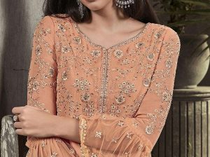 Peach Georgette Palazzo Suits Party Wear Pakistani Dresses