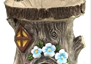 DECORATIVE HAND PAINTED HANGING BIRD HOUSE, WITH BUILT IN BIRD BATH AND INSECT REFRESHMENT STATION