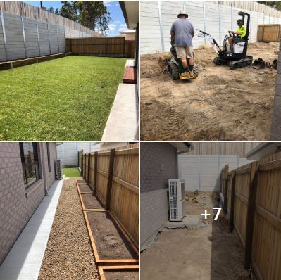 Ripley full house landscaping with retaining, turfing, concrete paths and shed slabs