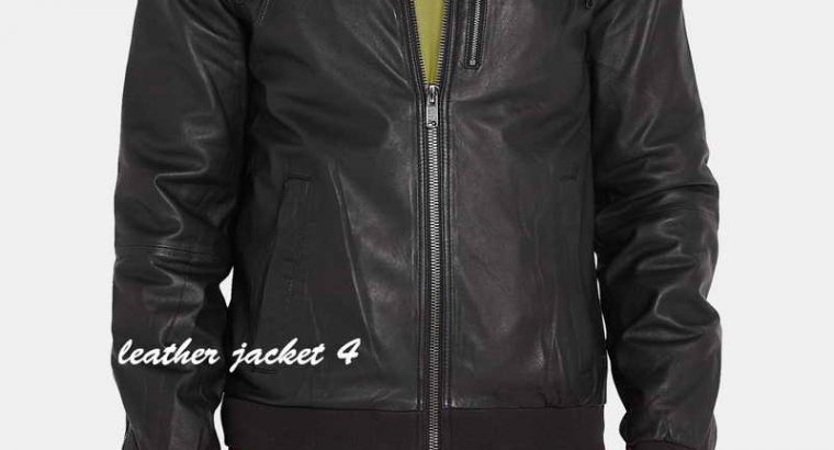 Black Washed Leather Hooded Jacket