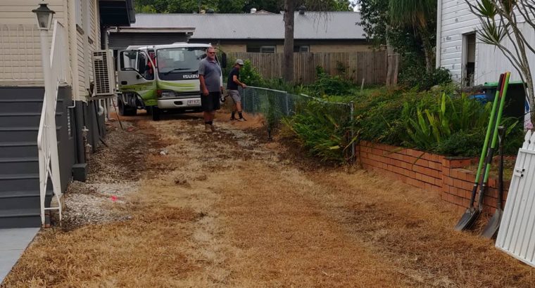 Colour bond fencing with double swinging gates and fresh new lawn