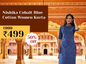 Nishika Cobalt blue Cotton Women Kurta