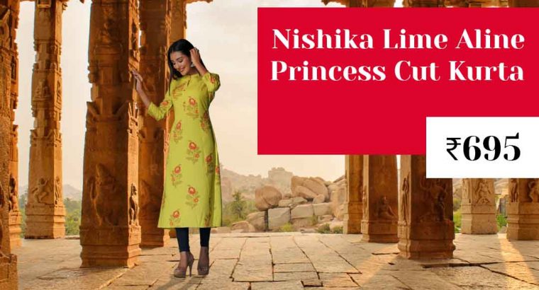 Nishika Lime Aline Princess Cut Kurta in India