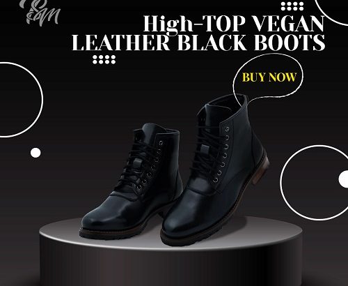HIGH-TOP VEGAN LEATHER BLACK BOOTS | theshoemaker