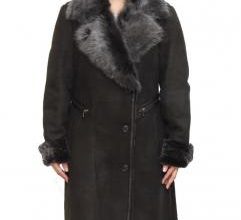 Womens Black Suede Shearling Winter Trench Coat