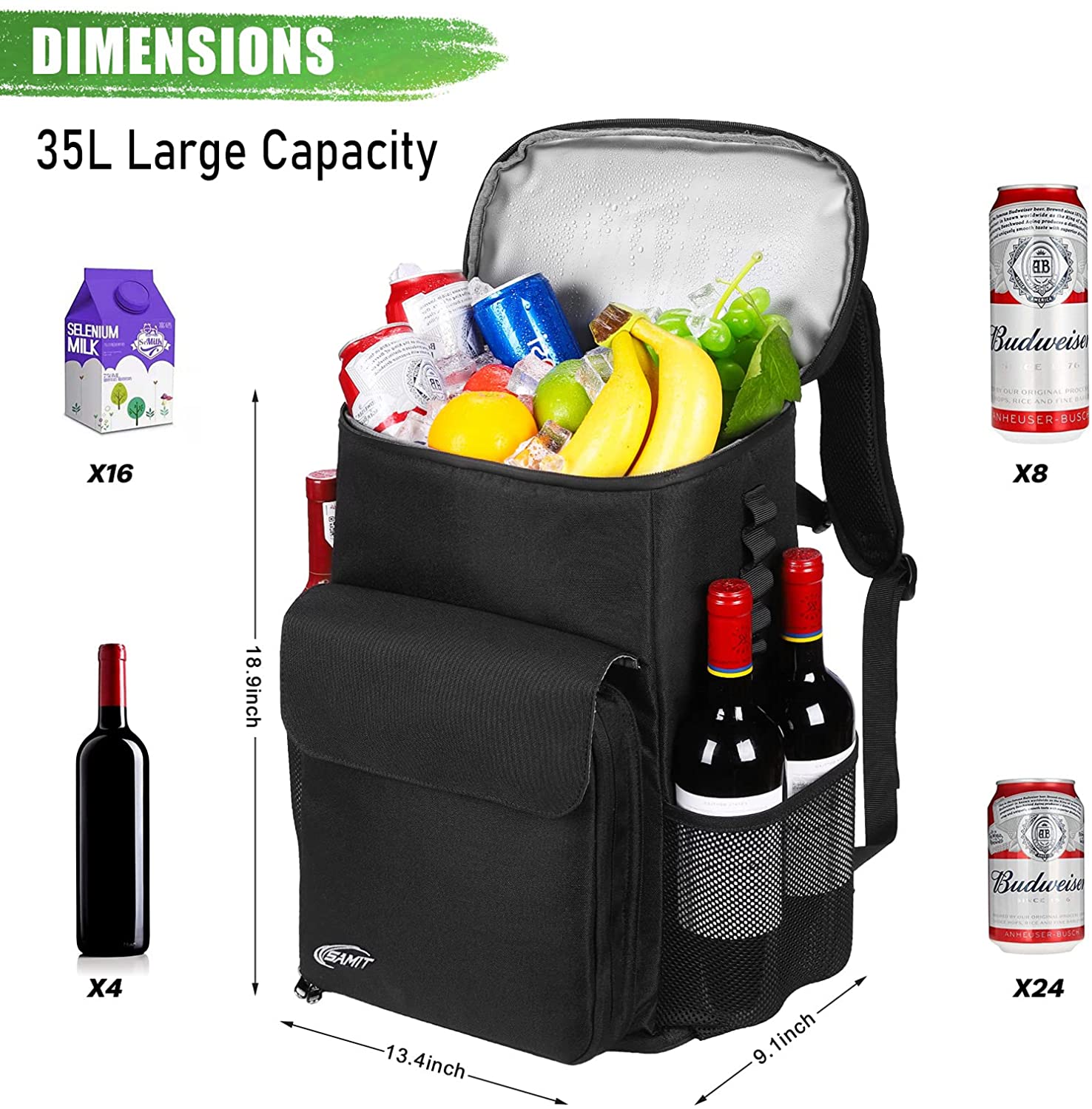 Cooler Backpack 35 Cans Leakproof Cooler Bag 35L Waterproof Insulated Backpack Lightweight Lunch Bac