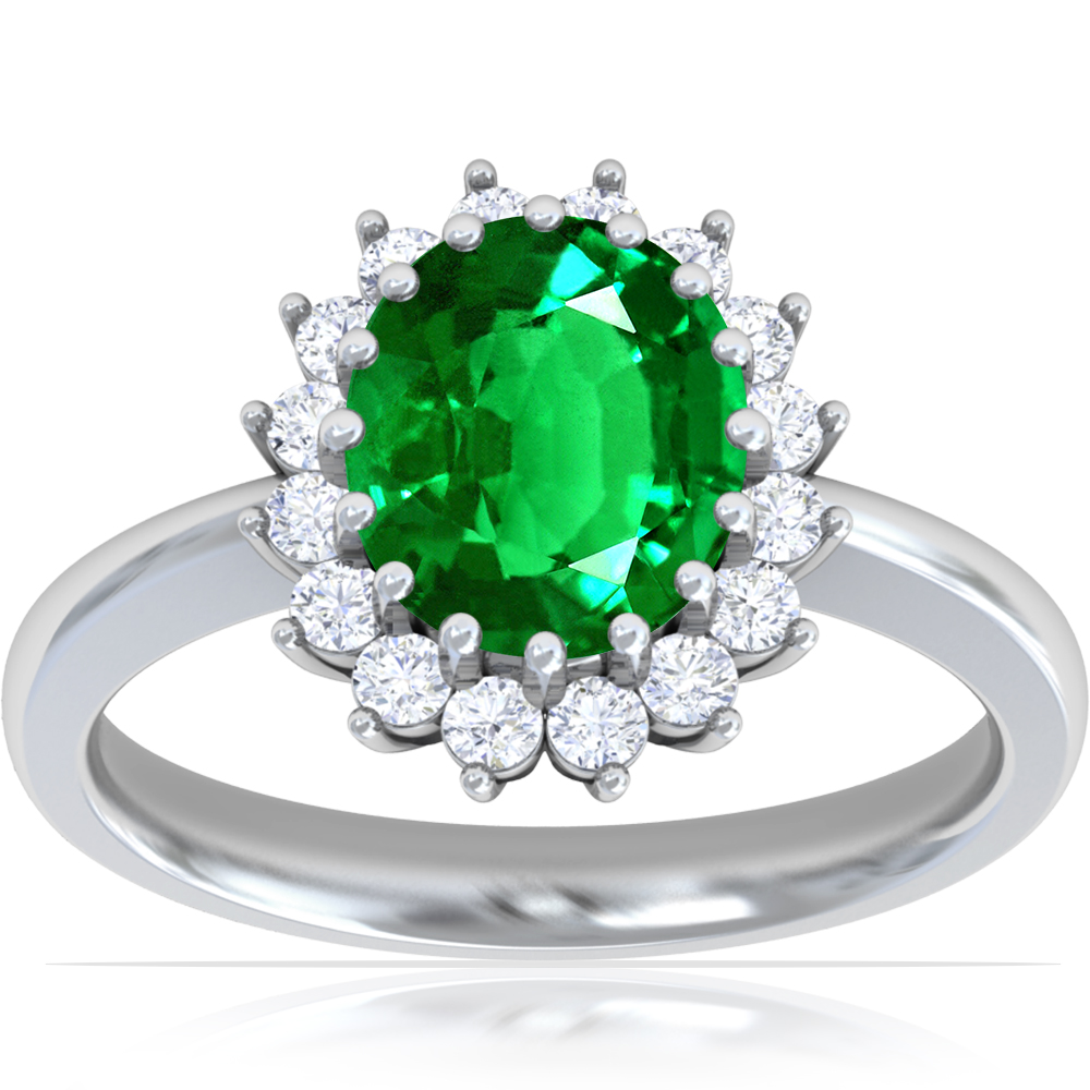 Classic Princess Diana Replica Oval Emerald Halo Ring (1.51cttw)