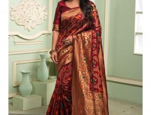 Buy maroon banarasi silk saree online