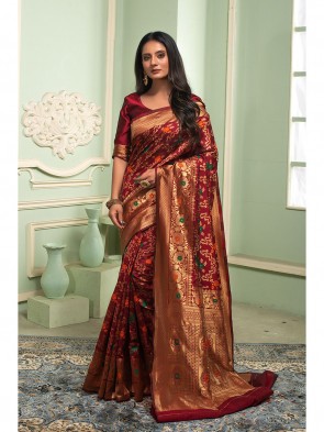Buy maroon banarasi silk saree online