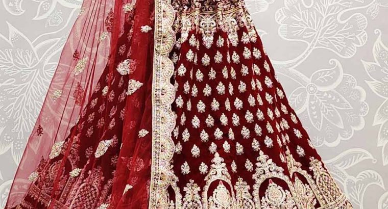 Marron Velvet Bridal Lehenga Choli with Embroidered work UK