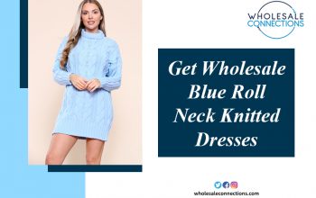 Get Wholesale Blue Roll Neck Knitted Dresses
