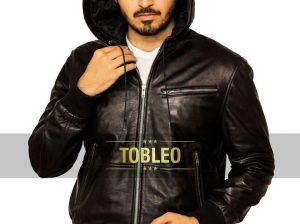 Caspian black Hooded | Men’s Leather Jackets