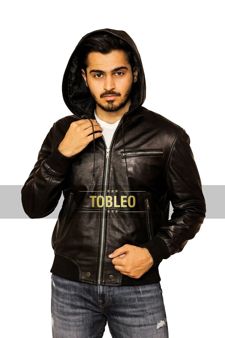 Caspian black Hooded | Men’s Leather Jackets
