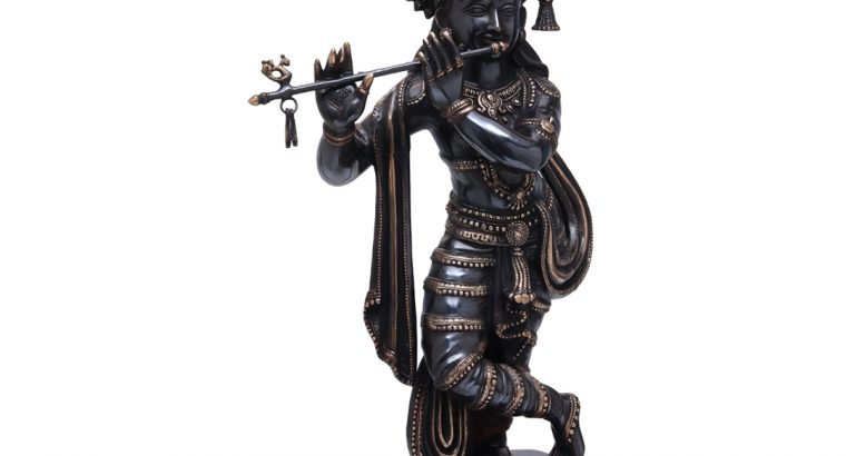 Large Size Lord Krishna Brass Statue Playing Flute