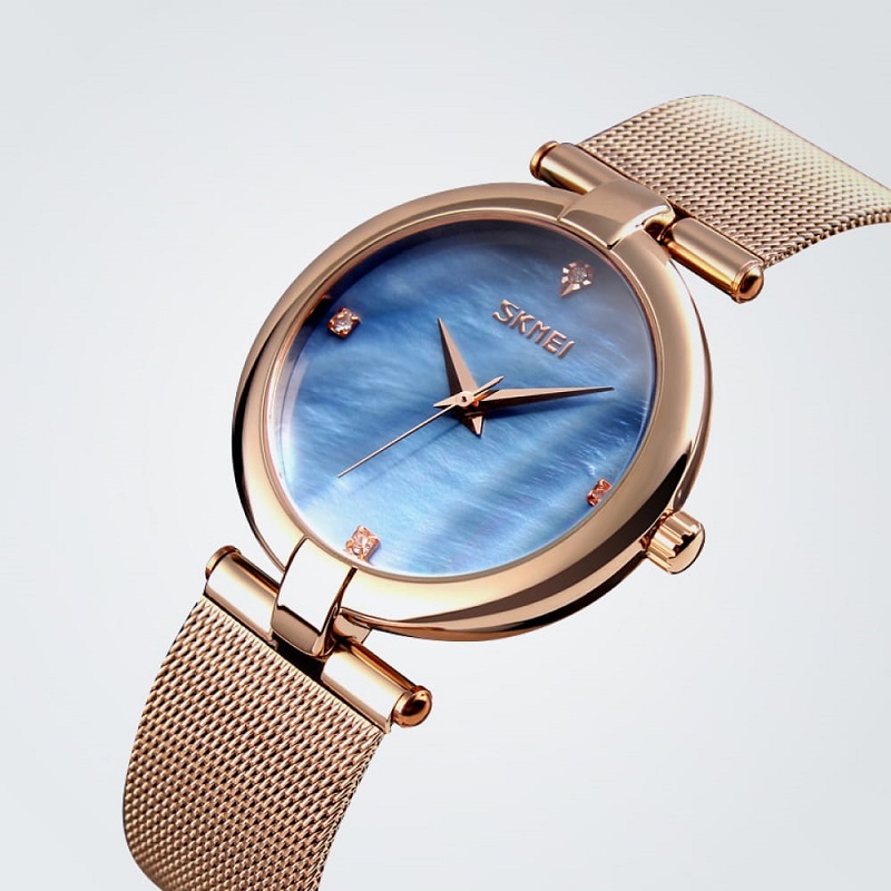 Blue Dial Womens Gold Quartz Watch
