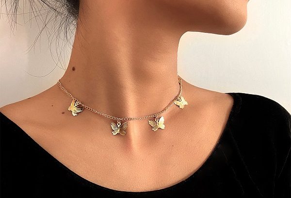 Gold Chain Butterfly Pendant Choker For Women