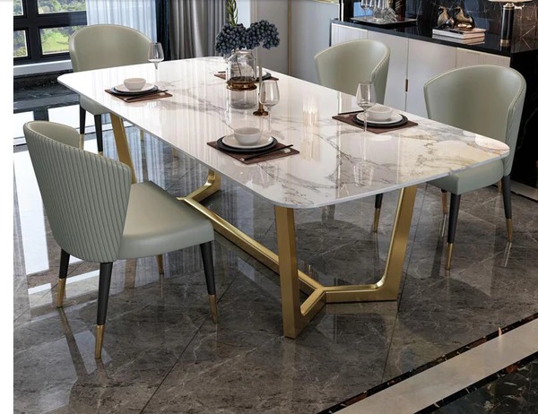 Stainless steel Dining Room Set Home Furniture minimalist modern marble dining table and 4 chairs