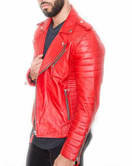 Mens Red Quilted Leather Jacket