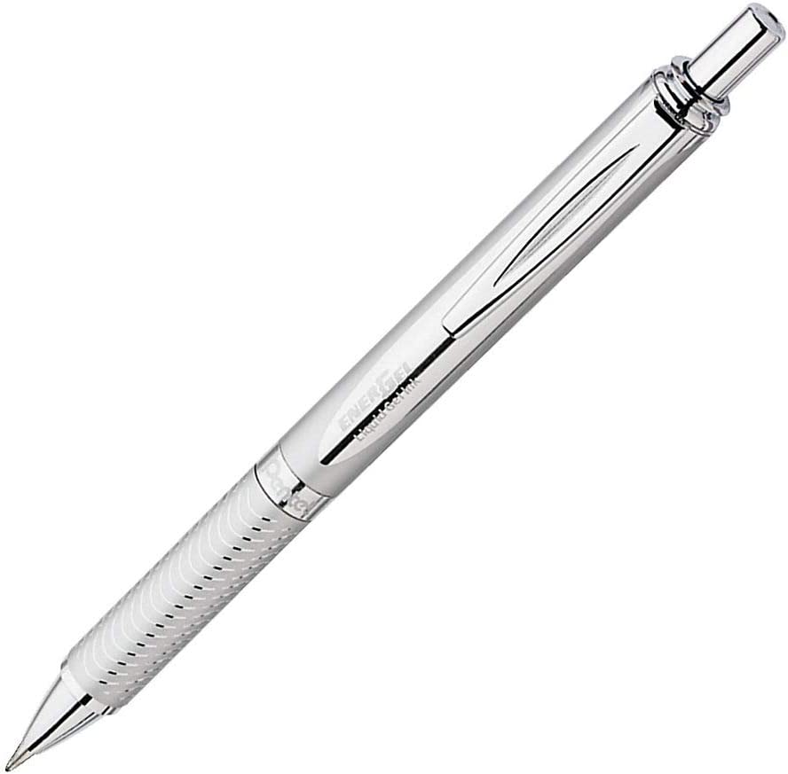 Pentel EnerGel Alloy RT Gel Pen, Medium Metal Tip, Silver Barrel, Black Ink, 1