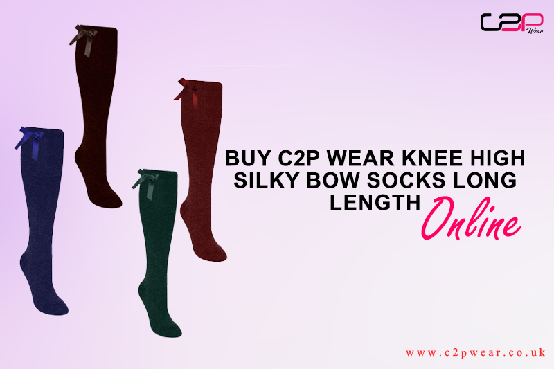 Buy C2P Wear Knee High Silky Bow Socks Long Length Online