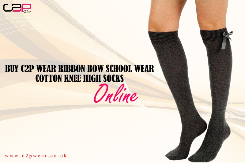 Buy C2P Wear Ribbon Bow School Wear Cotton Knee High Socks Online