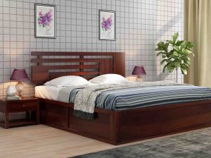Wooden Bed with Hydraulic Storage – PlusOne India