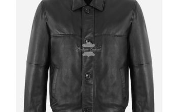 Mens Black Leather Bomber Jacket Blouson Retro Style