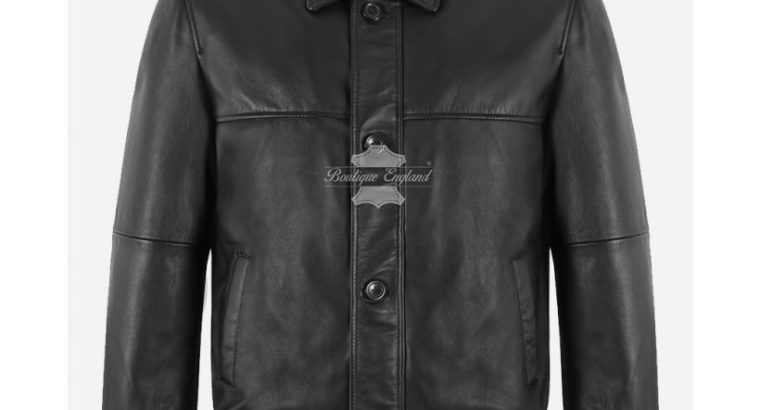 Mens Black Leather Bomber Jacket Blouson Retro Style