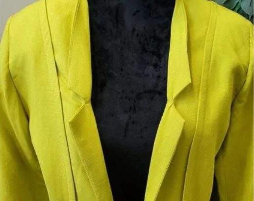 Ashley Stewart Women’s Yellow Cotton & Linen Long Sleeve Open Front Blazer 14W
