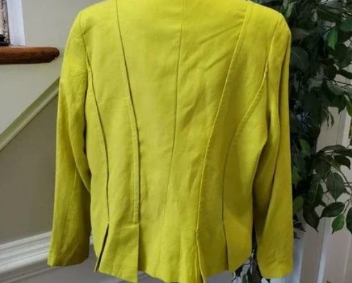 Ashley Stewart Women’s Yellow Cotton & Linen Long Sleeve Open Front Blazer 14W