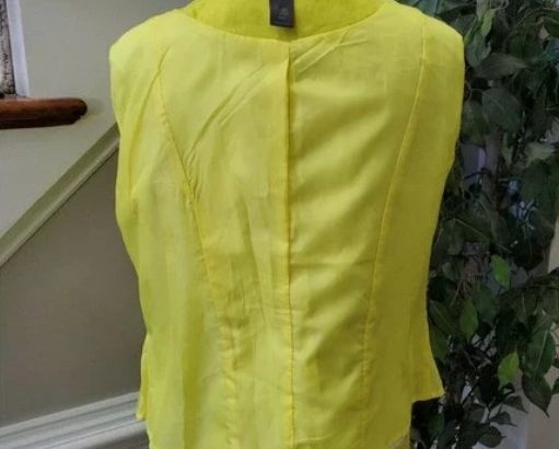 Ashley Stewart Women’s Yellow Cotton & Linen Long Sleeve Open Front Blazer 14W