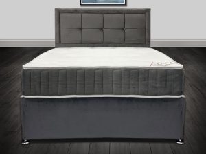 Eden Grey Double Plush Velvet Divan Bed with Super Orthopaedic Mattress and Headboard