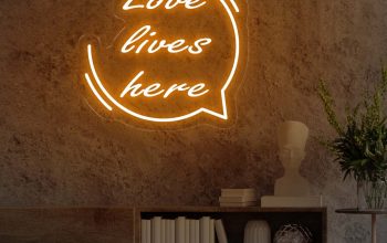 Love Lives Here Neon Sign – Illuminate Your Space with Warmth and Affection